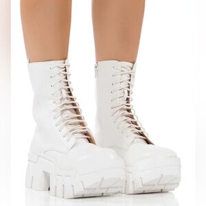 Azalea Wang White Vegan Leather Platform Combat Boots